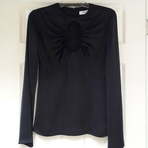 Bailey 44 Black Satin Key Hole Long Sleeve Blouse